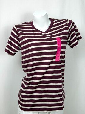 🔥4 for $20🔥George Striped Crew Neck Tee Shirt Womens XS Burgundy